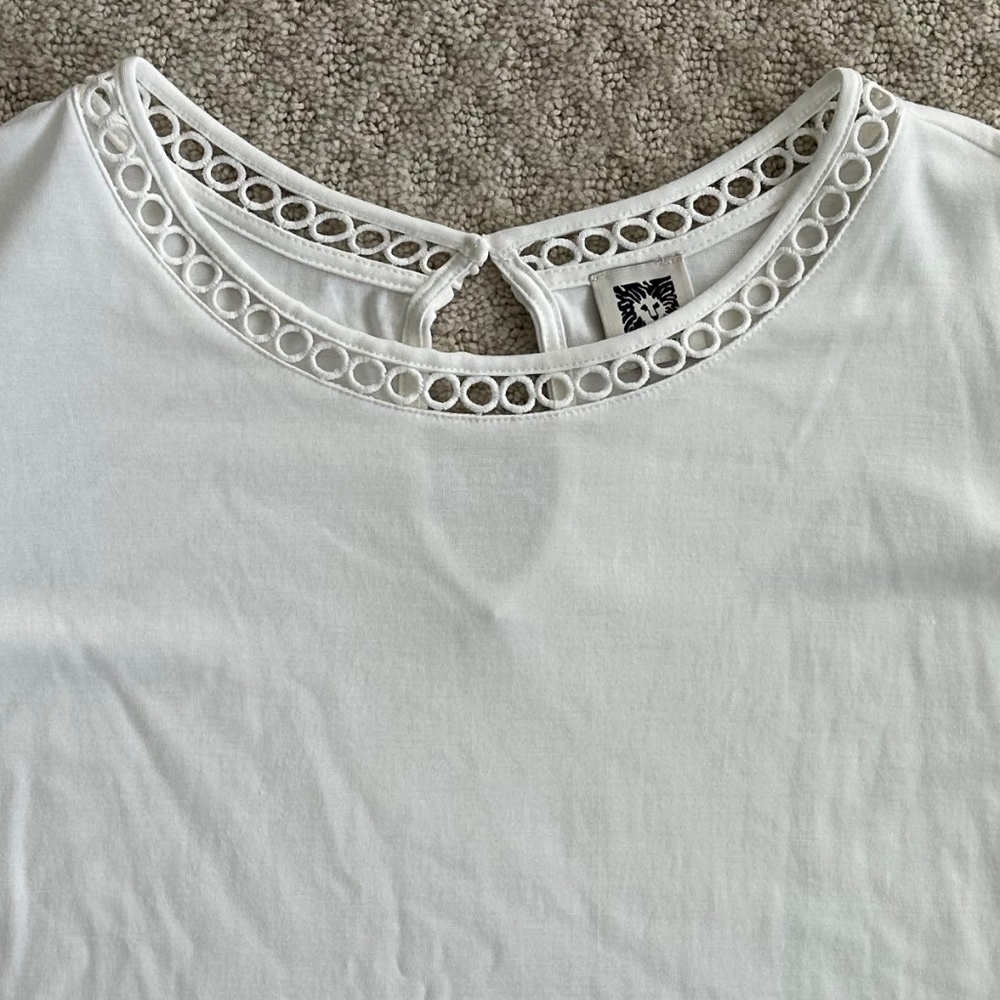 Anne Klein Harmony Knit Lace Trim Elbow Sleeve T-Shirt White Size 2X Casual - Picture 5 of 13